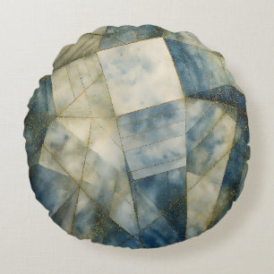 Olive Green Gold Geometric Abstrakt Natural Rundes Kissen