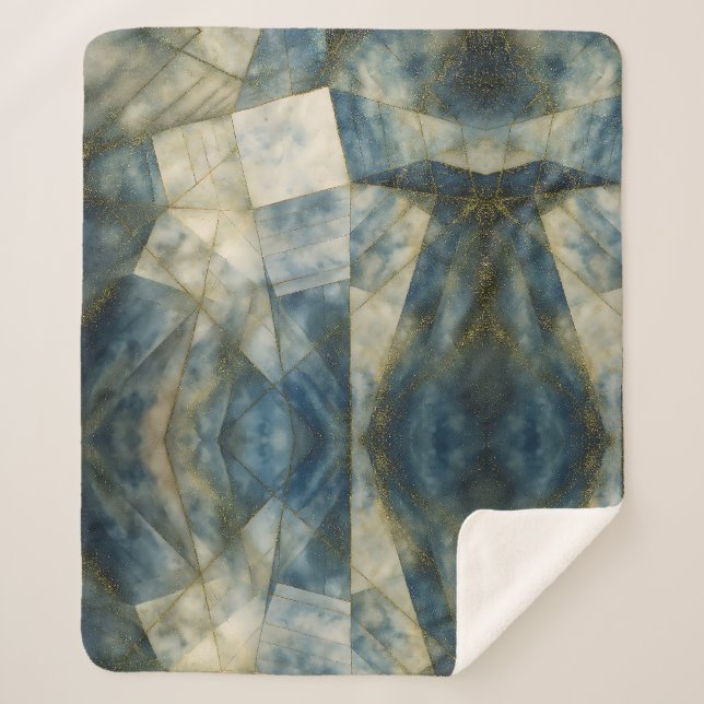 Olive Green Gold Geometric Abstrakt Natural Sherpadecke (Vorderseite)