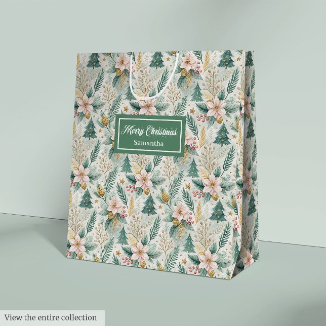 Olive Green Gold Gift Bag Luxury Holiday Christmas Mittlere Geschenktüte (Olive Green Gold Gift Bag Luxury Holiday Christmas)