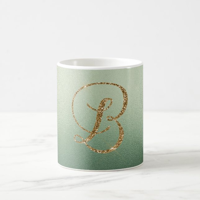 Olive Green Gold Glitzer Letter B Kaffeetasse (Mittel)