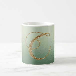 Olive Green Gold Glitzer Letter C Kaffeetasse
