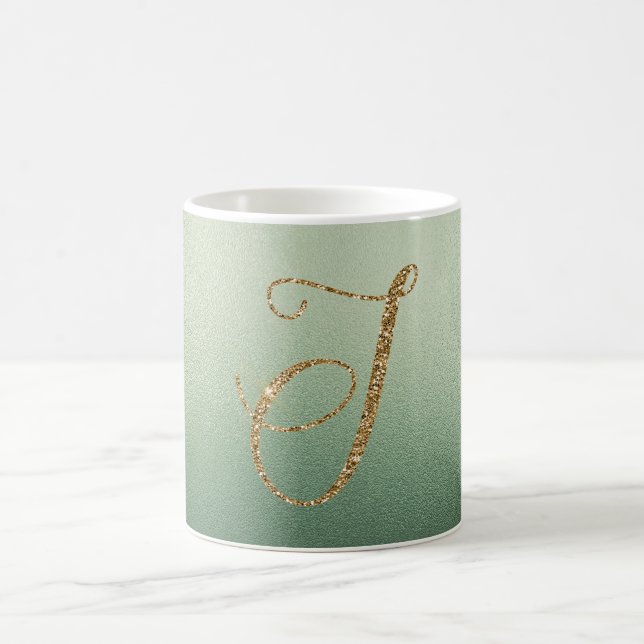 Olive Green Gold Glitzer Letter J Kaffeetasse (Mittel)