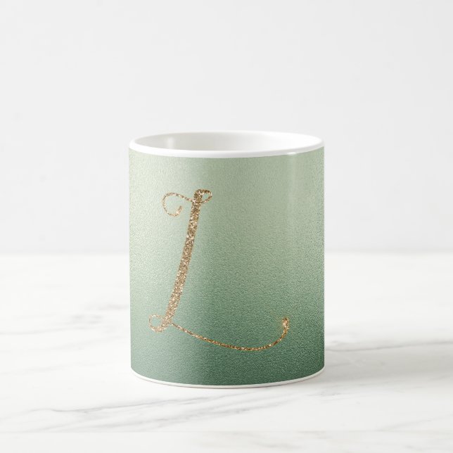 Olive Green Gold Glitzern Letter L Kaffeetasse (Mittel)
