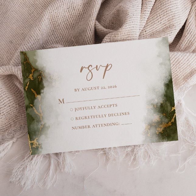 Olive Green Gold Marble Wedding Details RSVP Card Begleitkarte (Von Creator hochgeladen)