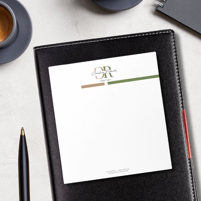 Olive Green Gold Monogram Simple Modern Notizblock (Von Creator hochgeladen)