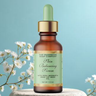 Olive Green & Gold Small Dropper Bottle Label Adressaufkleber