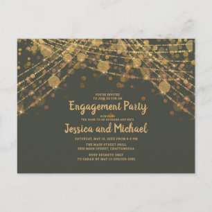 Olive Green Gold String Lights Engagement Party Postkarte