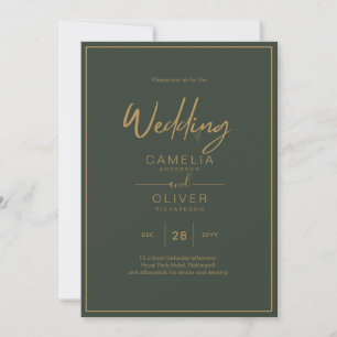 Olive Green Gold Text Script Elegante Moderne Einladung