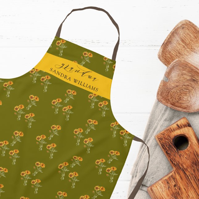 Olive Green Grandma stylish floral pattern apron Schürze (Von Creator hochgeladen)