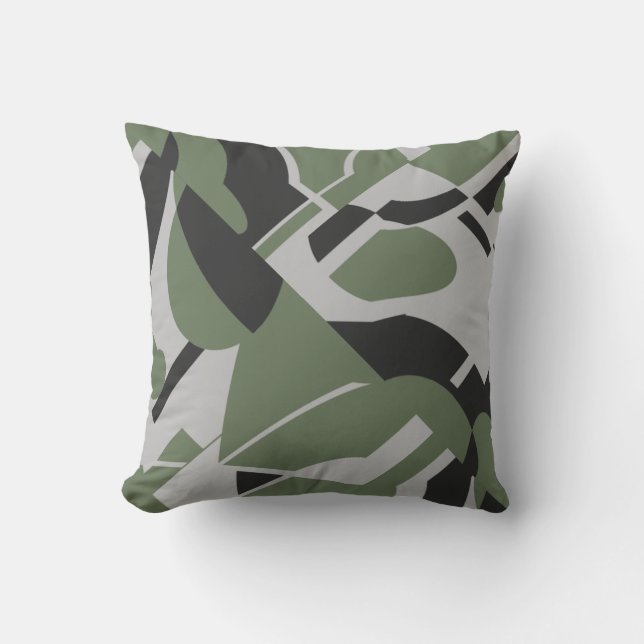 Olive Green Gray Black Bold Diagonal Design Kissen (Vorderseite)