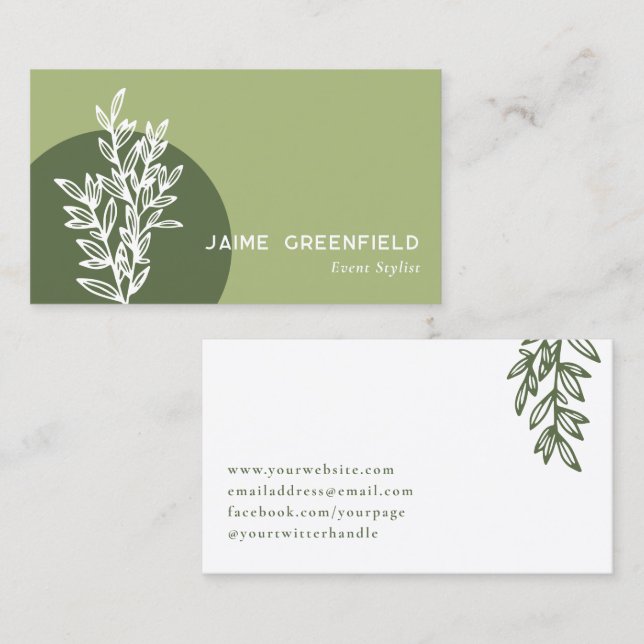 Olive Green Green Line Art Business Card Visitenkarte (Vorne/Hinten)