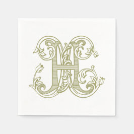 Olive Green "H" Monogram Cocktail Napkins Serviette
