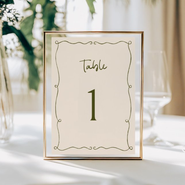 Olive Green Hand Drawing Frame Tischnummer (Von Creator hochgeladen)
