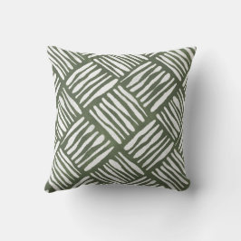 Olive Green Hand-Drawn Basket Weave Kissen