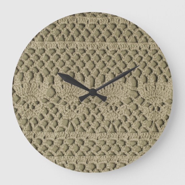Olive Green Handmade Lace Pattern Große Wanduhr (Vorderseite)