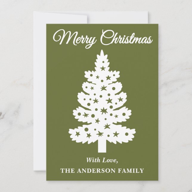 Olive Green Handwriting Script Weihnachtsbaum Feiertagskarte (Vorderseite)