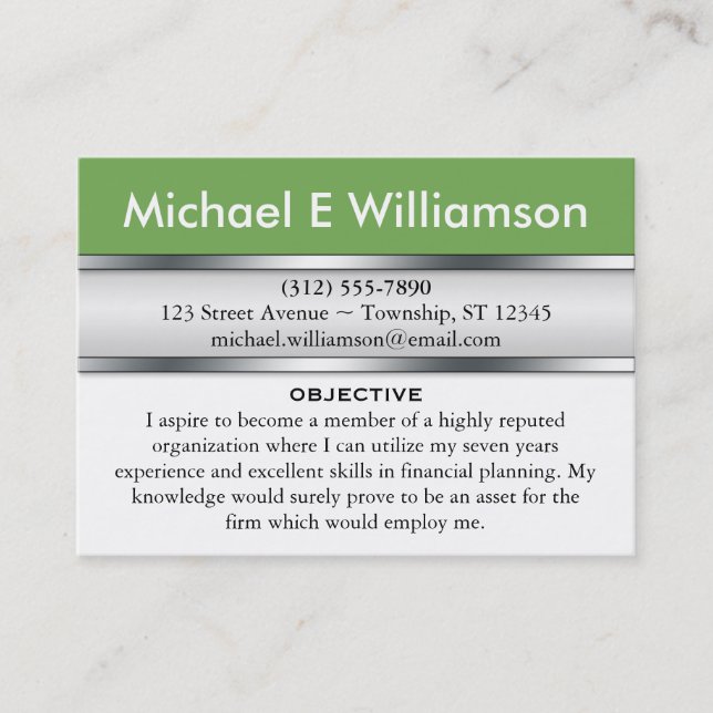 Olive Green Header RESUME Business Cards Visitenkarte (Vorderseite)