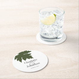 Olive Green Herbst Maple Leaf Hochzeit/Verlobung Runder Pappuntersetzer