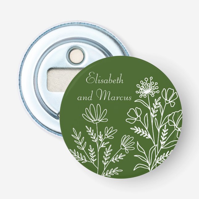 Olive-green Hochzeitsknopf Flaschenöffner (Vorderseite)