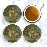 Olive Green Imitats Marble Gold Monogram