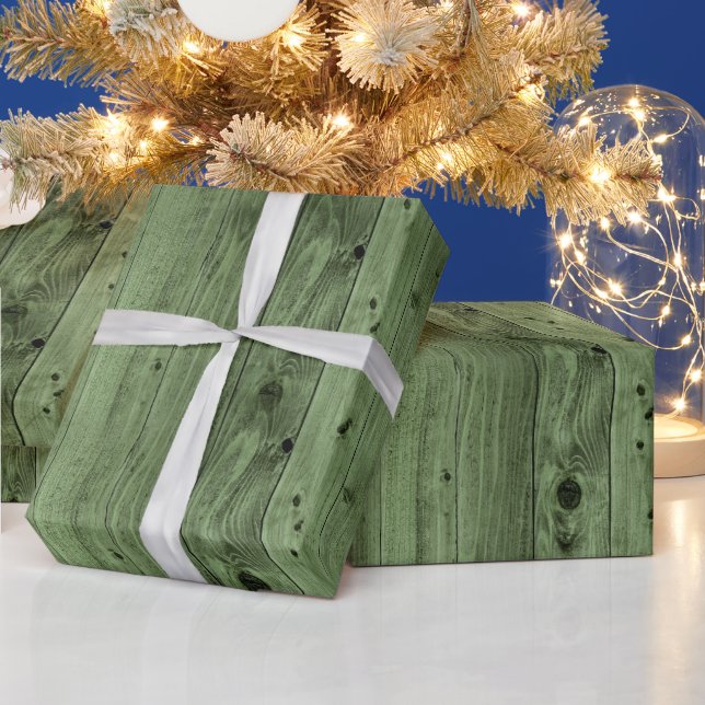 Olive Green Imitats Wood Geschenkpapier (Feiertage)
