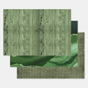Olive Green Imitats Wood Geschenkpapier Set