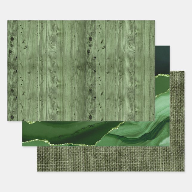 Olive Green Imitats Wood Geschenkpapier Set (Set)