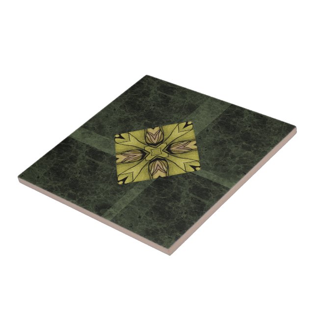 Olive Green Kaleidoscope Tile Fliese (Seite)