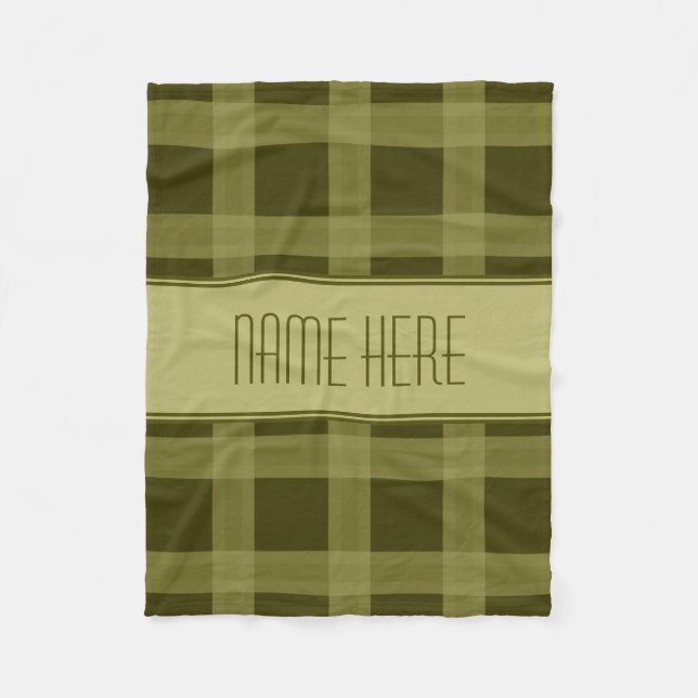 Olive Green Kariert Individuelle Name Fleecedecke (Vorderseite)