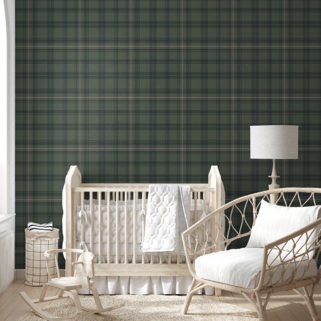 Olive Green Kariert Modern Farmhouse Tartan Tapete (Kinder)
