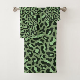 Olive Green Leopard Print Trendy Chic Badhandtuch Set
