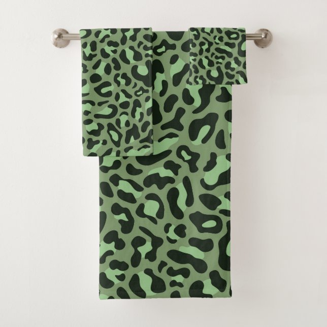 Olive Green Leopard Print Trendy Chic Badhandtuch Set (Insitu)