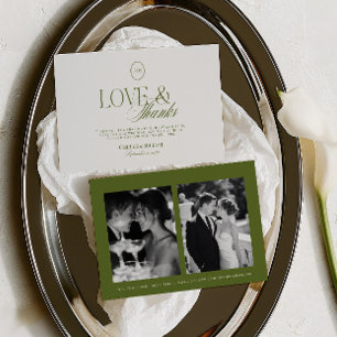 Olive Green Liebe & Dankeschön 2 Foto Hochzeit Dankeskarte