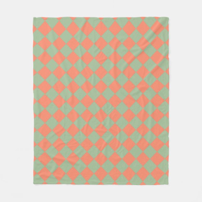 Olive Green Lmon Pink Schachbrett Diamant Muster Fleecedecke (Vorderseite)