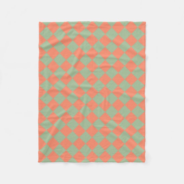 Olive Green Lmon Pink Schachbrett Diamant Muster Fleecedecke (Vorderseite)