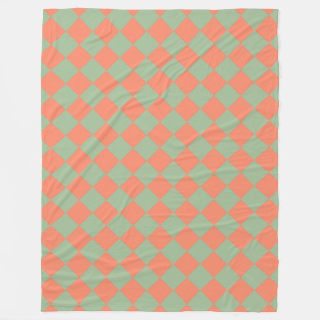 Olive Green Lmon Pink Schachbrett Diamant Muster Fleecedecke (Vorderseite)