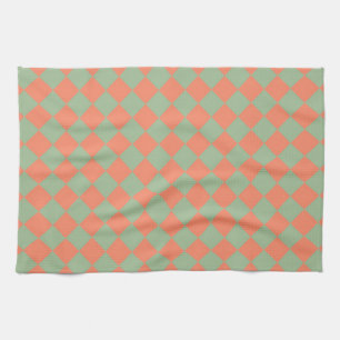 Olive Green Lmon Pink Schachbrett Diamant Muster Geschirrtuch