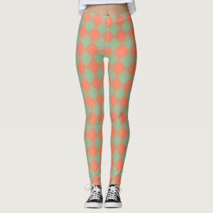 Olive Green Lmon Pink Schachbrett Diamant Muster Leggings