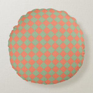 Olive Green Lmon Pink Schachbrett Diamant Muster Rundes Kissen