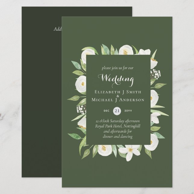 Olive Green Magnolia Budget Hochzeit lädt A9 ein (Vorne/Hinten)