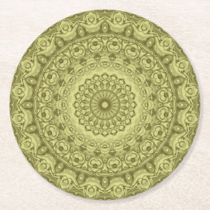 Olive Green Mandala Design Runder Pappuntersetzer