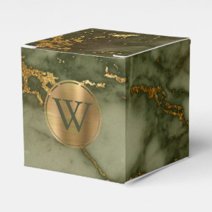 Olive Green Marble Gold Monogram Geschenkschachtel