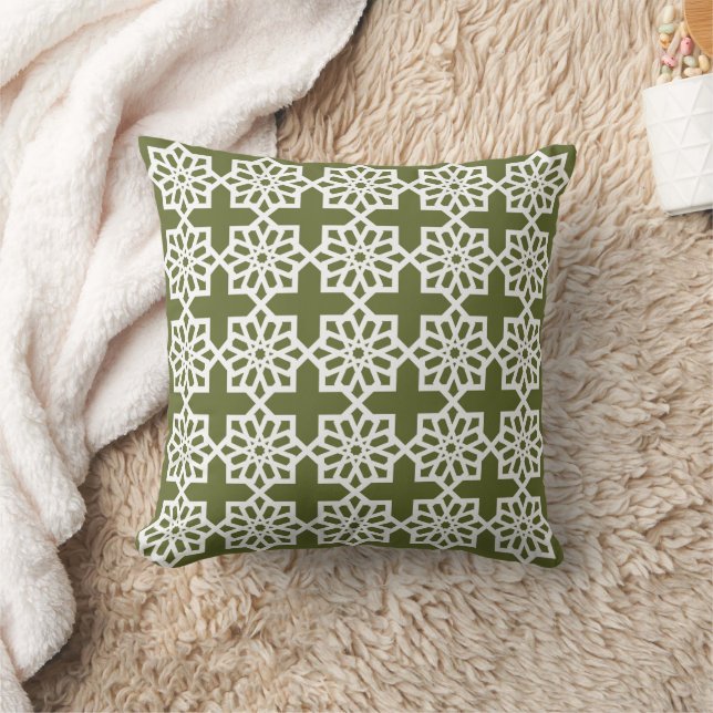 Olive Green marokkanische Star Pattern Tile Throw  Kissen (Decke)