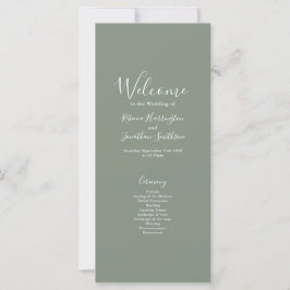 Olive Green Minimal Modern Wedding Program Card