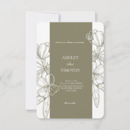 Olive Green Minimalist Floral Wedding Invitation Einladung