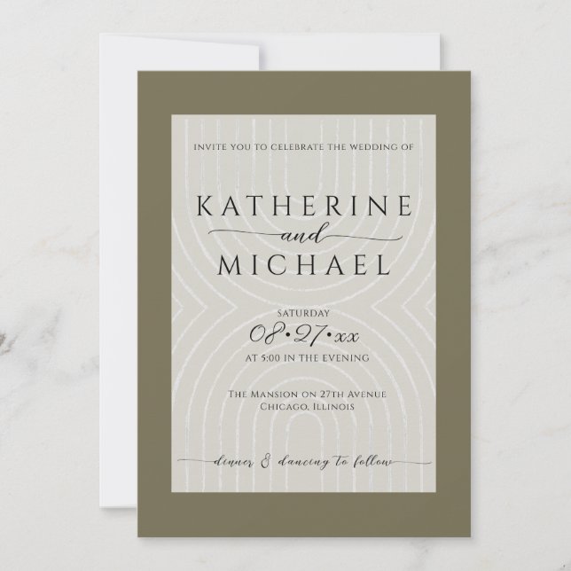 Olive green minimalist Wedding Einladung (Vorderseite)