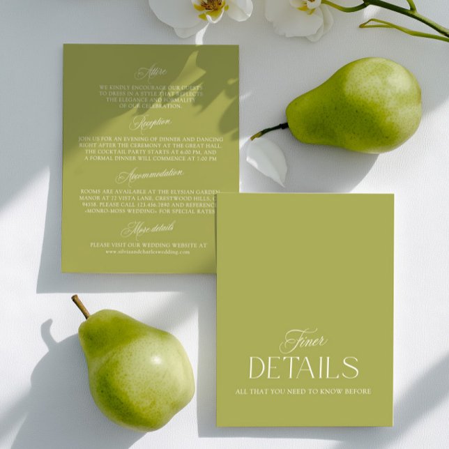 Olive Green Minimalist Wedding Information Card  RSVP Karte (Olive Green Minimalist Wedding Information Card)