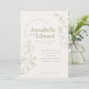 Olive Green Minimalistisch Botanical Wedding Einladung