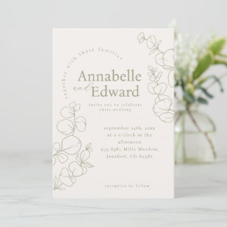 Olive Green Minimalistisch Botanical Wedding Einladung