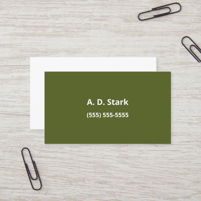 Olive Green Minimalistisch Business Cards Visitenkarte (Vorderseite/Rückseite Beispiel)